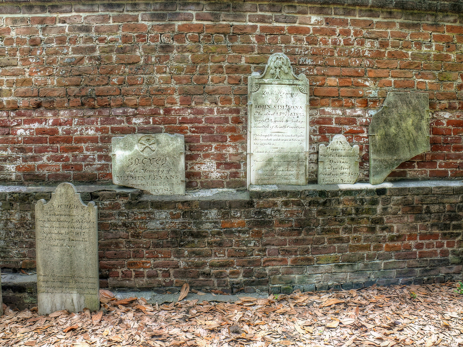 Colonial Park Cemetery Headstones on wall