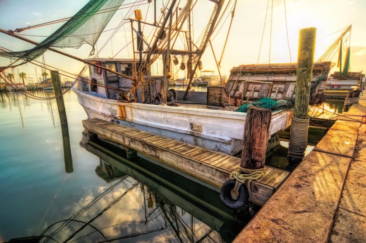 Sunrise at Fulton Harbor Texas Boat